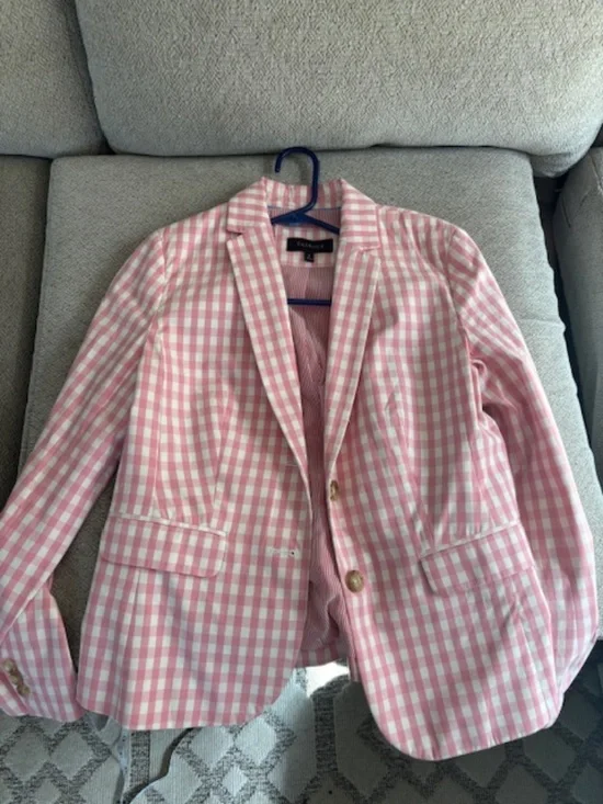 Talbots Classic Gingham Checked Blazer - Pink & White - Size 6 - Picture 2 of 2